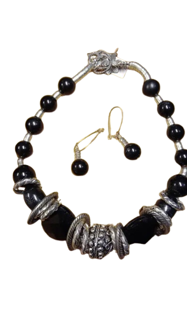 Black and Silver necklace and earrings 